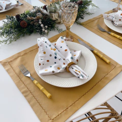 KIT JOGO AMERICANO CARAMELO + GUARDANAPO BOLOTAS + PORTA GUARDANAPO ARGOLA - 2 LUGARES - MADU HOUSE DECOR