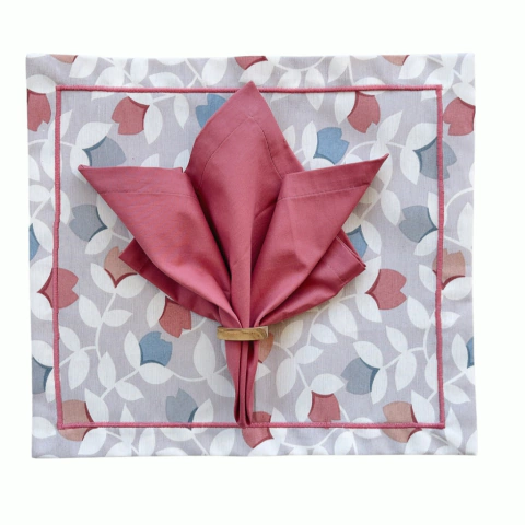 JOGO AMERICANO TULIPAS AZUL/ROSÊ + GUARDANAPO ROSÊ ESCURO - 2 LUGARES - comprar online