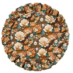 JOGO AMERICANO REDONDO DUPLA FACE FLORAL MARROM/TURQUESA 3D + GUARDANAPO TURQUESA - 4 LUGARES