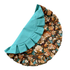 JOGO AMERICANO REDONDO DUPLA FACE FLORAL MARROM/TURQUESA 3D + GUARDANAPO TURQUESA - 4 LUGARES - comprar online