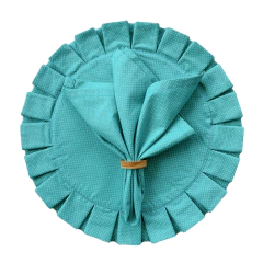 JOGO AMERICANO REDONDO DUPLA FACE FLORAL MARROM/TURQUESA 3D + GUARDANAPO TURQUESA - 4 LUGARES na internet