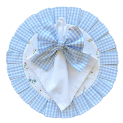 LUGAR AMERICANO REDONDO DUPLA FACE FLORAL/XADREZ AZUL - loja online