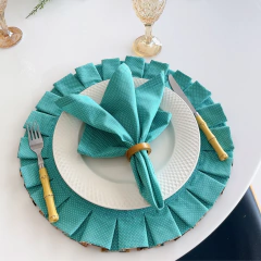 JOGO AMERICANO REDONDO DUPLA FACE FLORAL MARROM/TURQUESA 3D + GUARDANAPO TURQUESA - 4 LUGARES - loja online