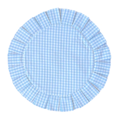 JOGO AMERICANO REDONDO DUPLA FACE FLORES/XADREZ AZUL + GUARDANAPO BRANCO - 2, 4 ou 6 LUGARES - MADU HOUSE DECOR