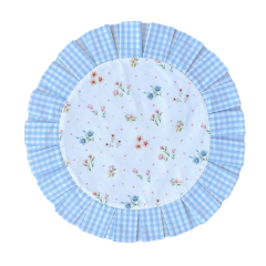 JOGO AMERICANO REDONDO DUPLA FACE FLORES/XADREZ AZUL + GUARDANAPO BRANCO - 2, 4 ou 6 LUGARES - loja online
