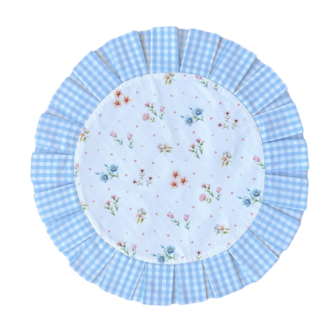 LUGAR AMERICANO REDONDO DUPLA FACE FLORAL/XADREZ AZUL - comprar online