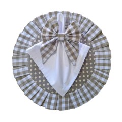 JOGO AMERICANO REDONDO DUPLA FACE XADREZ/POÁ CAQUI + GUARDANAPO BRANCO - 2, 4 ou 6 LUGARES na internet