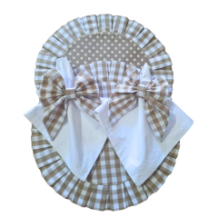 JOGO AMERICANO REDONDO DUPLA FACE XADREZ/POÁ CAQUI + GUARDANAPO BRANCO - 2, 4 ou 6 LUGARES - comprar online