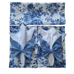 KIT JOGO AMERICANO FLORAL AZUL 2 LUGARES + TRILHO FLORAL AZUL - comprar online