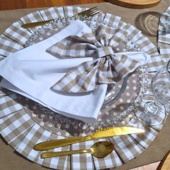 JOGO AMERICANO REDONDO DUPLA FACE XADREZ/POÁ CAQUI + GUARDANAPO BRANCO - 2, 4 ou 6 LUGARES - comprar online