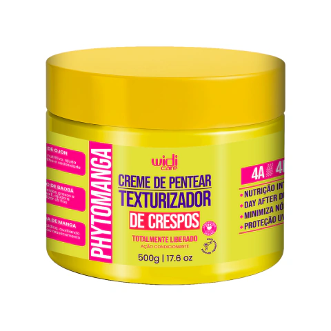 Creme de Pentear Phytomanga Texturizador de Crespos Widi Care pote 500g em embalagem amarela para cabelos crespos