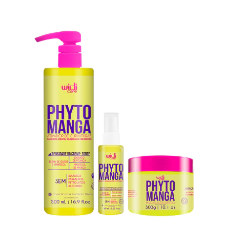 Kit Phytomanga - Creme Ativador de Curvaturas Efeito Pesado 500ml + Sérum Reparador de Pontas 60ml + Máscara Ultra Nutritiva 300g Widi Care
