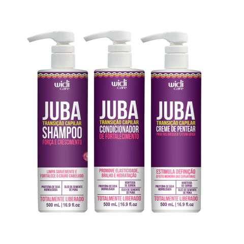 Kit Juba Transição - Shampoo 500ml + Condicionador 500ml + Creme de Pentear Juba Transição Capilar Textura Densa 500ml Widi Care
