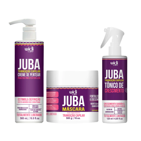 Kit Juba Transição - Creme de Pentear Juba Transição Textura Leve 500ml + Máscara Fortificante 500g + Tônico de Crescimento 120ml Widi Care
