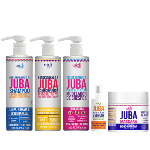 Kit Juba - Shampoo + Condicionador + Máscara Juba Hidro Nutritiva + Encrespando + Finalizador Juba Blend Widi Care
