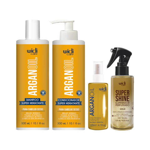 Kit Argan - Shampoo + Condicionador + Óleo Argan Oil 120ml + Shine Gold Widi Care