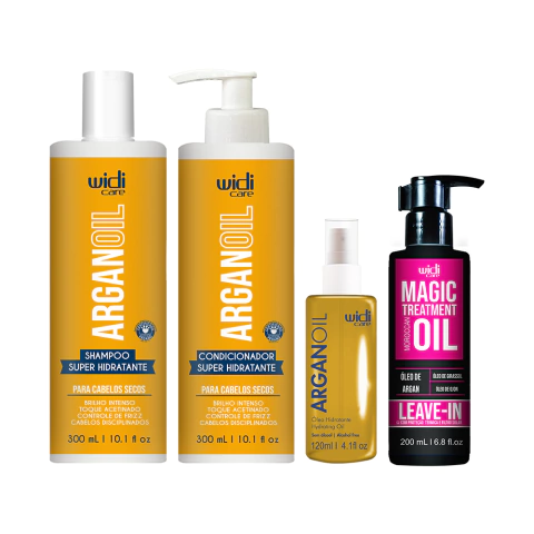 Kit Argan - Shampoo + Condicionador + Oléo Argan Oil 120ml + Magic 200ml Widi Care
