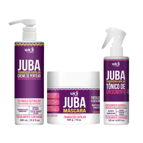 Kit Juba Transição - Creme de Pentear Textura Densa 500ml + Máscara Forticante Transição Capilar 500g + Tônico de Crescimento 120ml Widi Care
