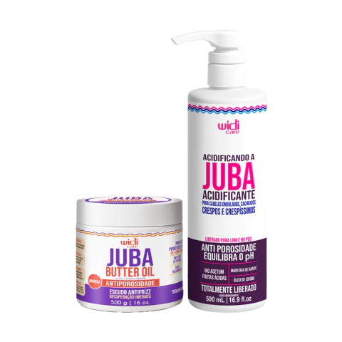 Kit Juba Antiporosidade Widi Care com acidificante e butter oil para cabelos ondulados, cacheados e crespos, embalagens de 500g cada.