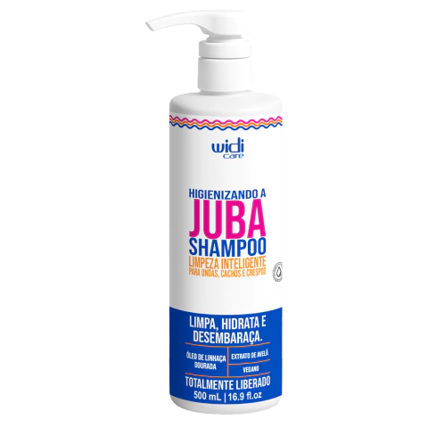 Shampoo Higienizando A Juba 500 ml da Widi Care, indicado para cabelos ondulados, cacheados e crespos.