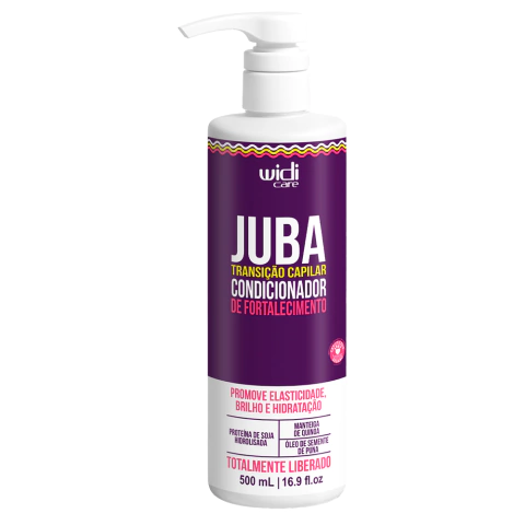 Condicionador Juba Transição Capilar Widi Care de fortalecimento, embalagem de 500ml, indicado para promover elasticidade, brilho e hidratação dos cabelos cacheados e crespos.