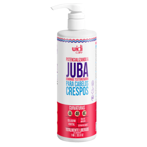 Finalizador Potencializando A Juba Gommage Texturizadora Condicionante Widi Care 1kg para cabelos crespos, com colágeno vegetal, óleo de abacate e extrato de aveia.