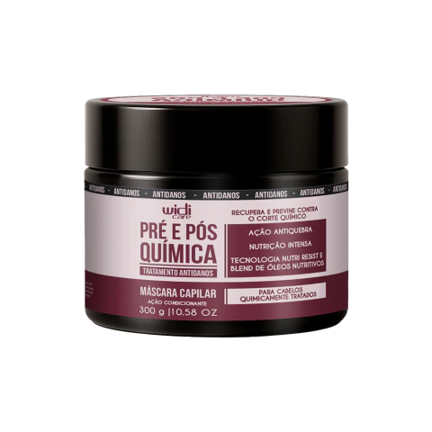 Máscara capilar Widi Care Pré e Pós Química, pote de 300g, indicada para tratamento de cabelos quimicamente tratados, ação condicionante e antidanos.