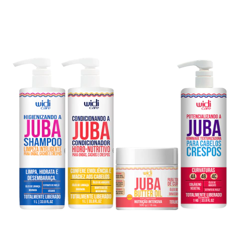 Kit Widi Care Juba Gommage com shampoo, condicionador, máscara Butter Oil e gommage para cabelos ondulados, cacheados e crespos