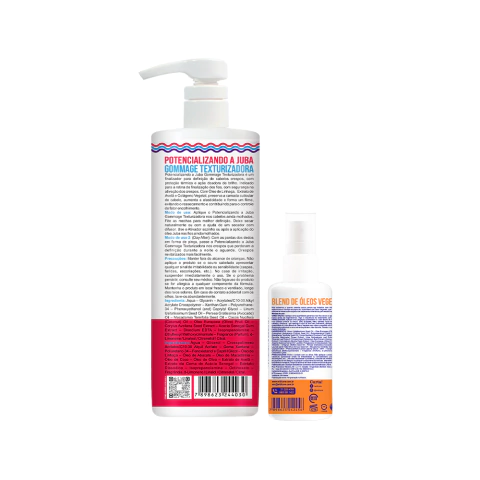 Verso do Kit Widi Care Juba com gommage texturizadora de 1kg e finalizador blend de óleos vegetais para cabelos crespos