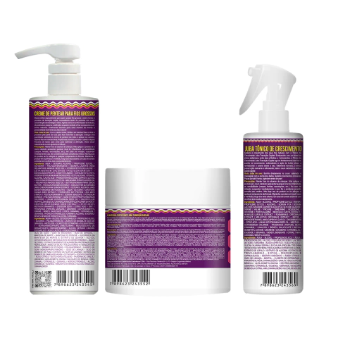 Kit Juba Transição - Creme de Pentear Textura Densa 500ml + Máscara Forticante Transição Capilar 500g + Tônico de Crescimento 120ml Widi Care
