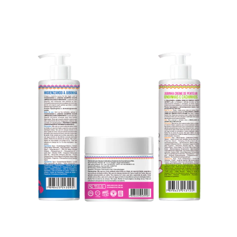 Verso do Kit Widi Care Jubinha com shampoo suave, máscara de nutrição intensiva e creme de pentear para cabelos cacheados e ondulados