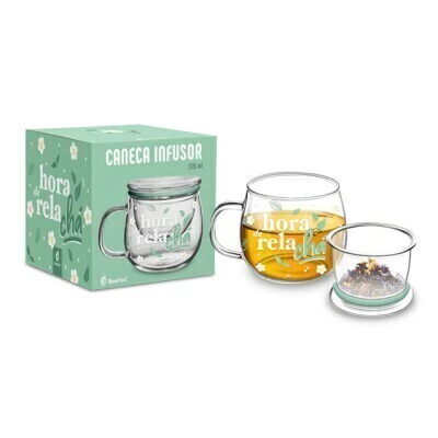 Caneca Vidro Infusor 315 ML Hora de Relachá