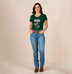 Camiseta feminina de algodão com estampa not my first rodeo