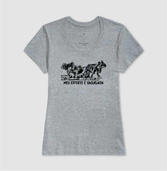 Camiseta feminina de algodão com estampa meu esporte é vaquejada