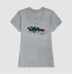 Camiseta feminina de algodão com estampa cavalos.