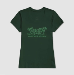 Camiseta feminina de algodão com estampa meu esporte é vaquejada
