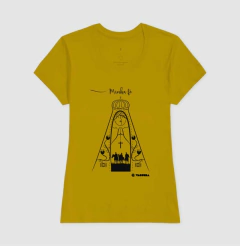 Camiseta feminina de algodão com estampa minha fé.