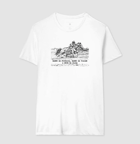 Camiseta masculina de algodão com estampa manso de porteira.