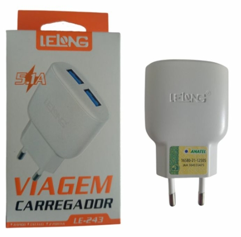 Carregador USB Turbo 5.1A 2 Usb Lelong LE-243