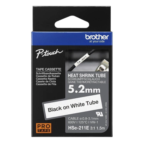 Brother HSE211E TERMOCONTRAIBLE NEGRO/BLANCO 5,2MM | ø 0.8 - 3.1MM | 125 °C - comprar online
