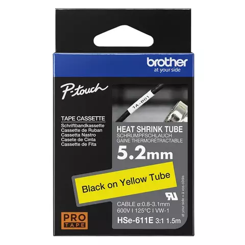 Brother HSE611E TERMOCONTRAIBLE NEGRO/AMARILLO 5,2MM | ø 0.8 - 3.1MM | 125 °C - comprar online