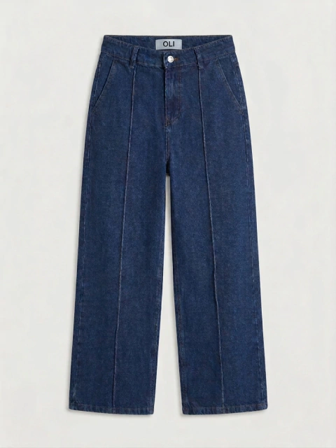jean wide leg rigido alforzas frontales tiro alto J121B