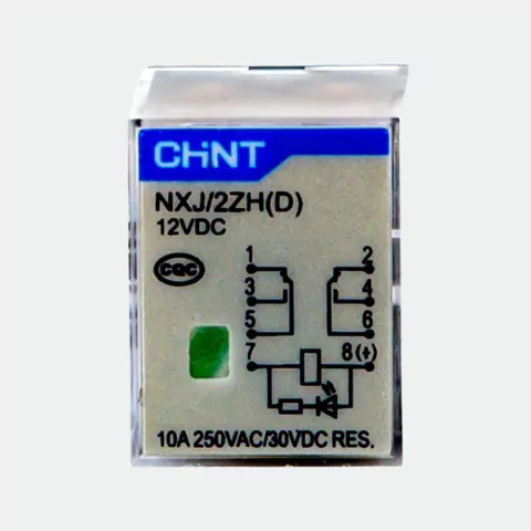 Relé auxiliar de interface acoplador 12Vcc 10A - 02 contatos reversiveis "NAF" (2NA +2NF)