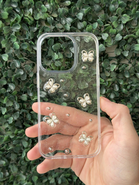 iPhone 14 Pro Funda Charms Mariposas Brillos
