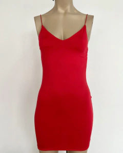 Vestido bretel fino con escote en V- Microfibra