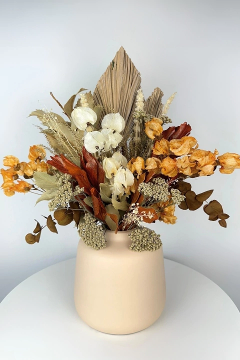 Arranjo de Flores Desidratadas Vaso Cerâmica Nude