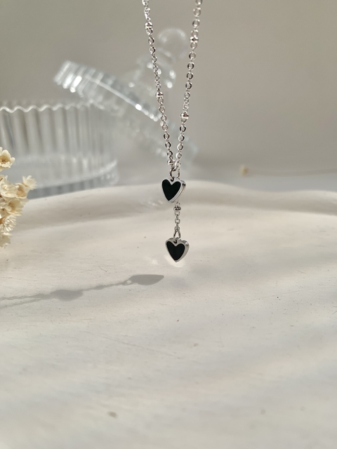 Colar Dois Corações e Bolinhas em Aço Inoxidável Prata - comprar online