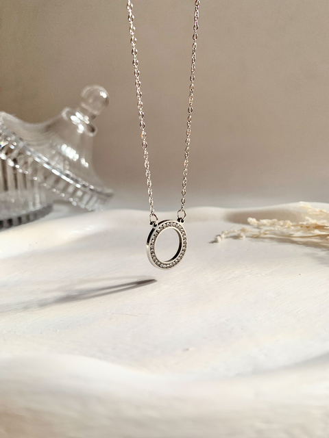 Colar Elo Cravejado em Aço Inoxidável Prata