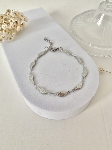 Pulseira Folha Em Aço Inoxidável Prata - comprar online