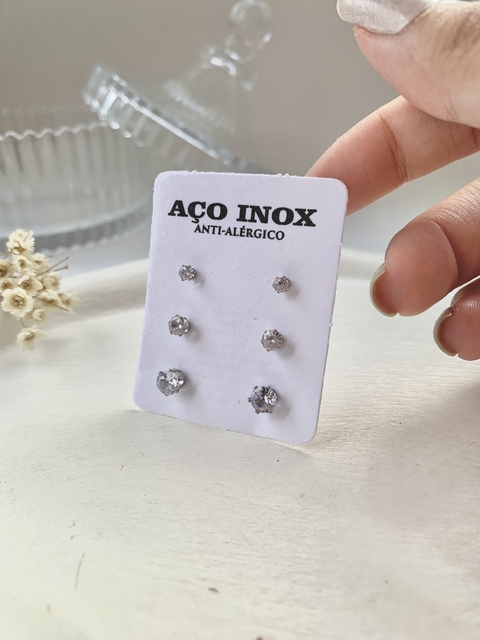 Trio Ponto de Luz Cristal em Aço Inoxidável Prata - comprar online